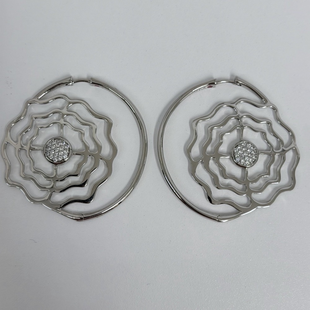 Lauren G Adams Large Rose Pave Earrings LGA Silver Tone Metal For Pierced Ears